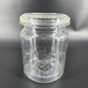Weck Rillenglas Clear Glass Jar 1 Liter Strawberry Germany w/ Lid - No Gasket